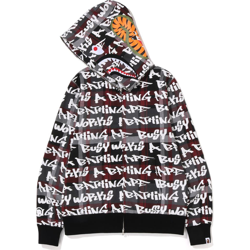 BAPE GRAFFITI CHECK SHARK FULL ZIP HOODIE MENS
