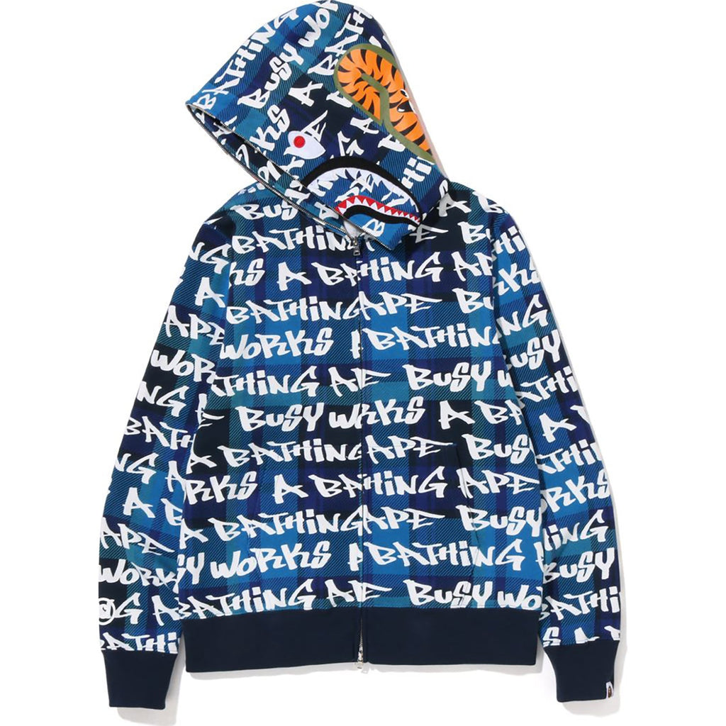 BAPE GRAFFITI CHECK SHARK FULL ZIP HOODIE MENS