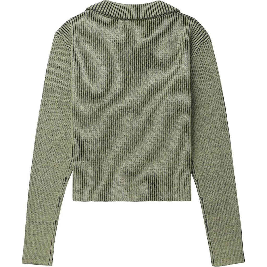 APEE TWO TONE RIBBED KNIT CARDIGAN LADIES
