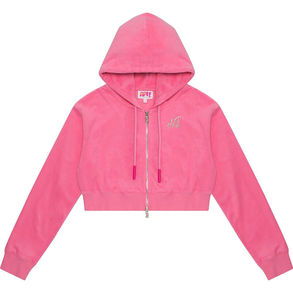 APEE TOWELLING ZIP UP CROP HOODIE JACKET LADIES
