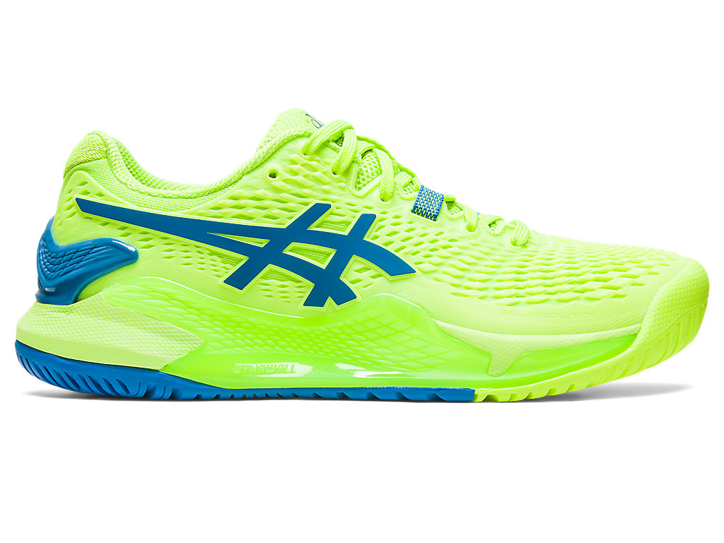 Women's Asics Gel-Resolution 9, Hazard Green/Reborn Blue, 8.5 B Medium