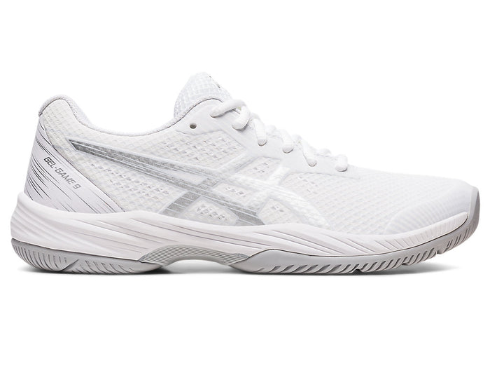 Women's Asics Gel-Game 9, White/Pure Silver, 8.5 B Medium