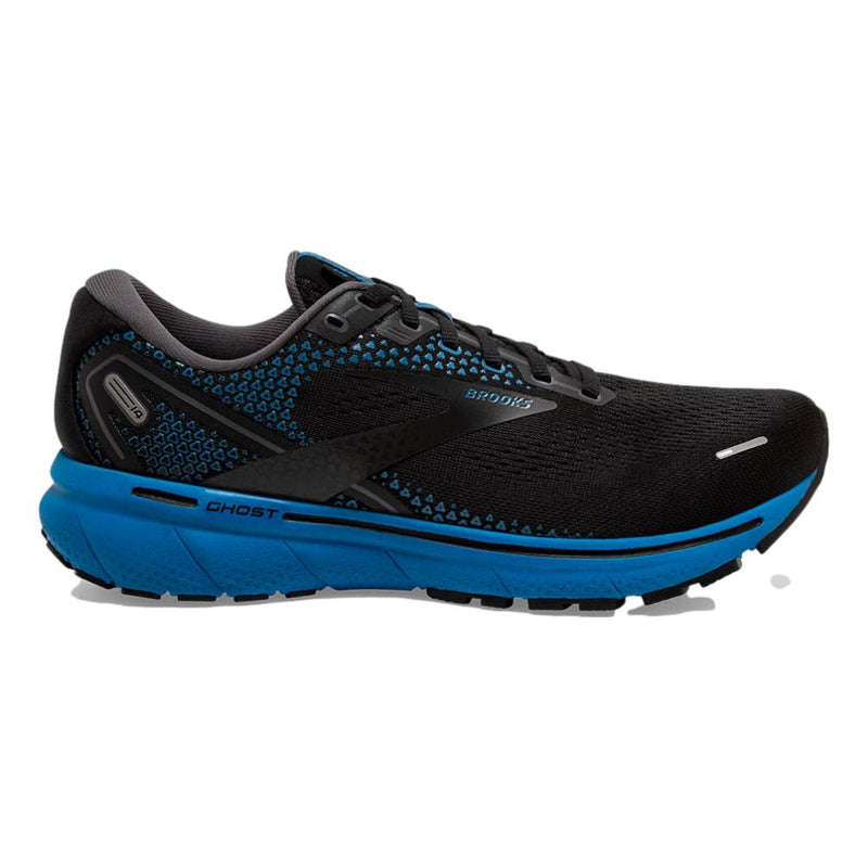 Men's Brooks Ghost 14, Black/Blackened Pearl/Blue, 9 2E Wide