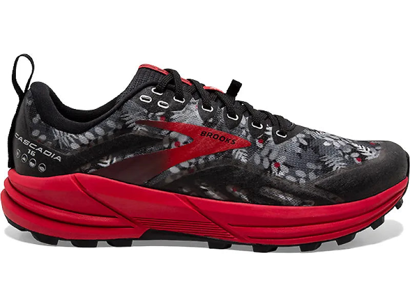 Women's Brooks Cascadia 16, Black/Grey/Red, 8 B Medium