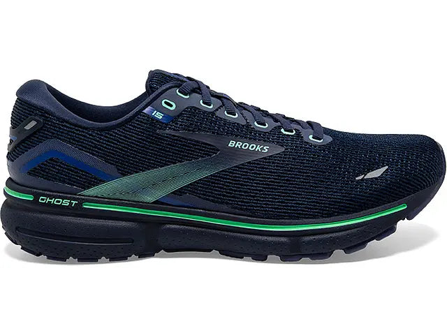 Men's Brooks Ghost 15, Crown Blue/Black/Green, 7 D Medium