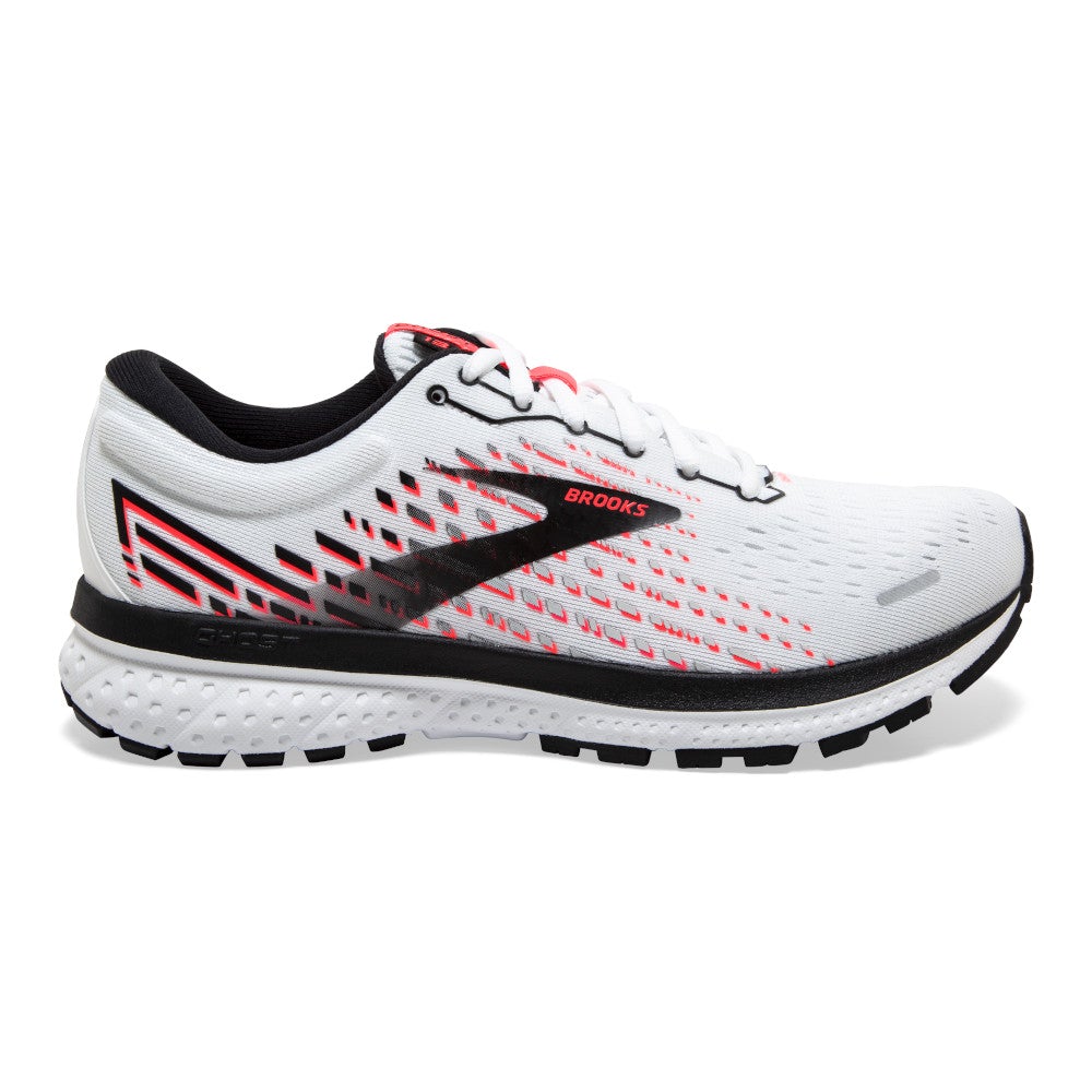 Women's Brooks Ghost 13, White/Pink/Black, 9 B Medium