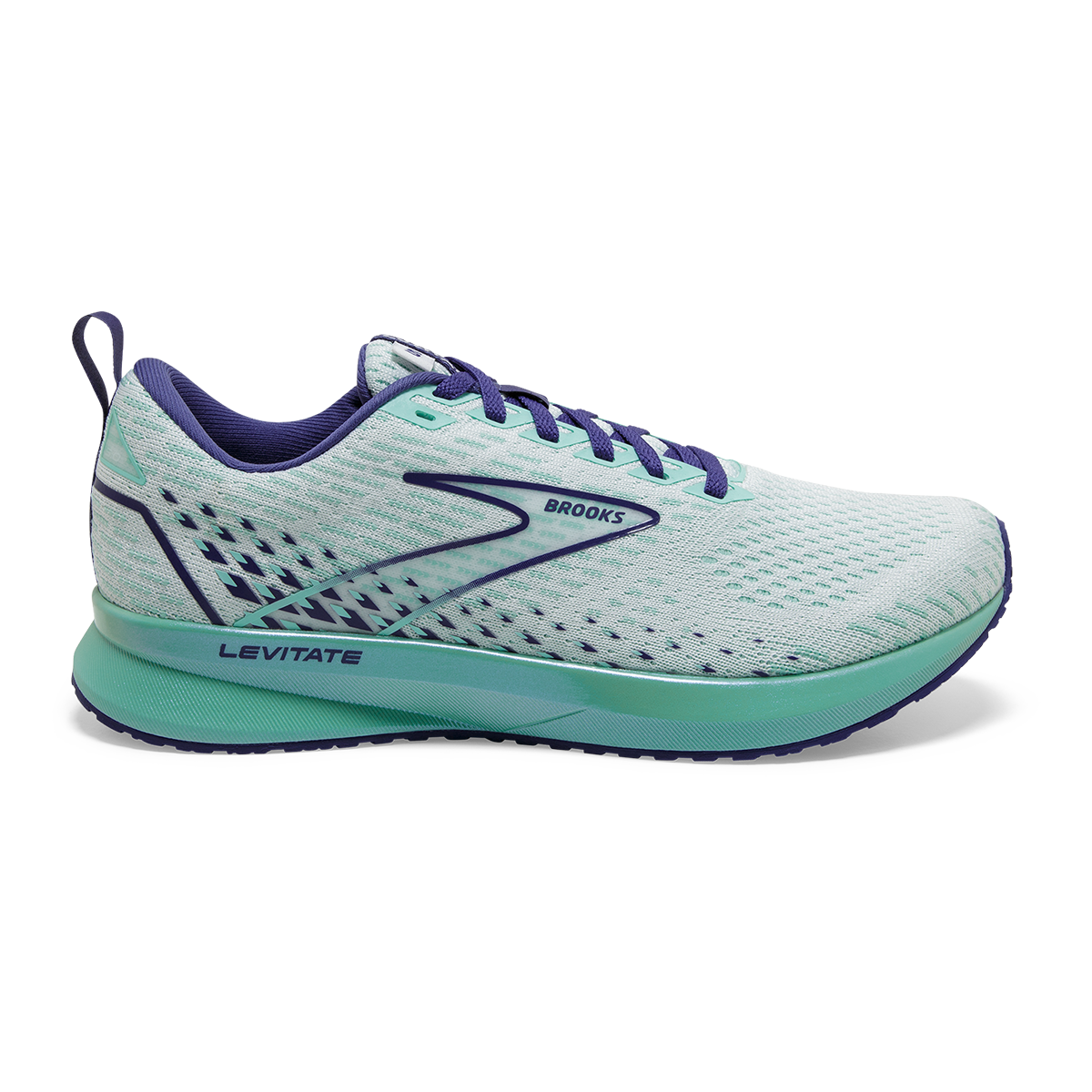 Women's Brooks Levitate 5, White/Navy Blue/Yucca, 10.5 B Medium
