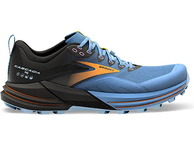 Women's Brooks Cascadia 16, Blue/Black/Yellow, 8 B Medium