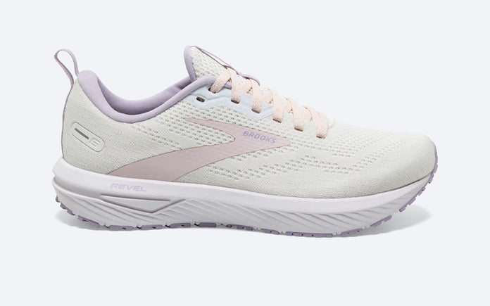 Women's Brooks Revel 6, Marshmallow/Pink/Purple, 9 B Medium