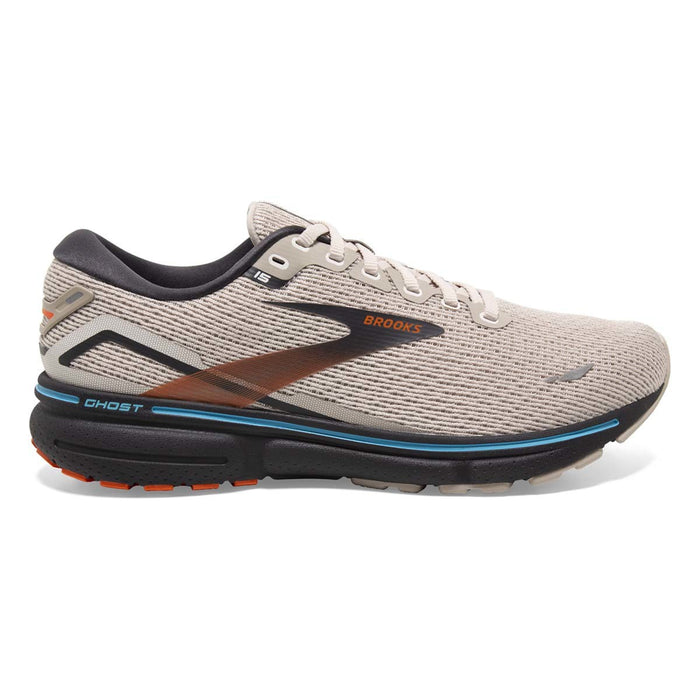 Men's Brooks Ghost 15, White Sand/Red Orange/Blue, 11.5 D Medium