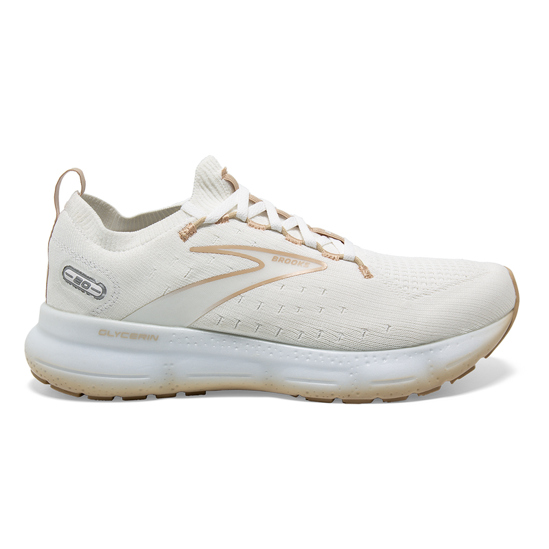 Men's Brooks Glycerin StealthFit 20, White/Khaki, 9.5 D Medium