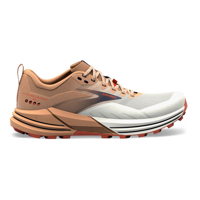 Men's Brooks Cascadia 16, White/Biscuit/Rooibos, 10 D Medium