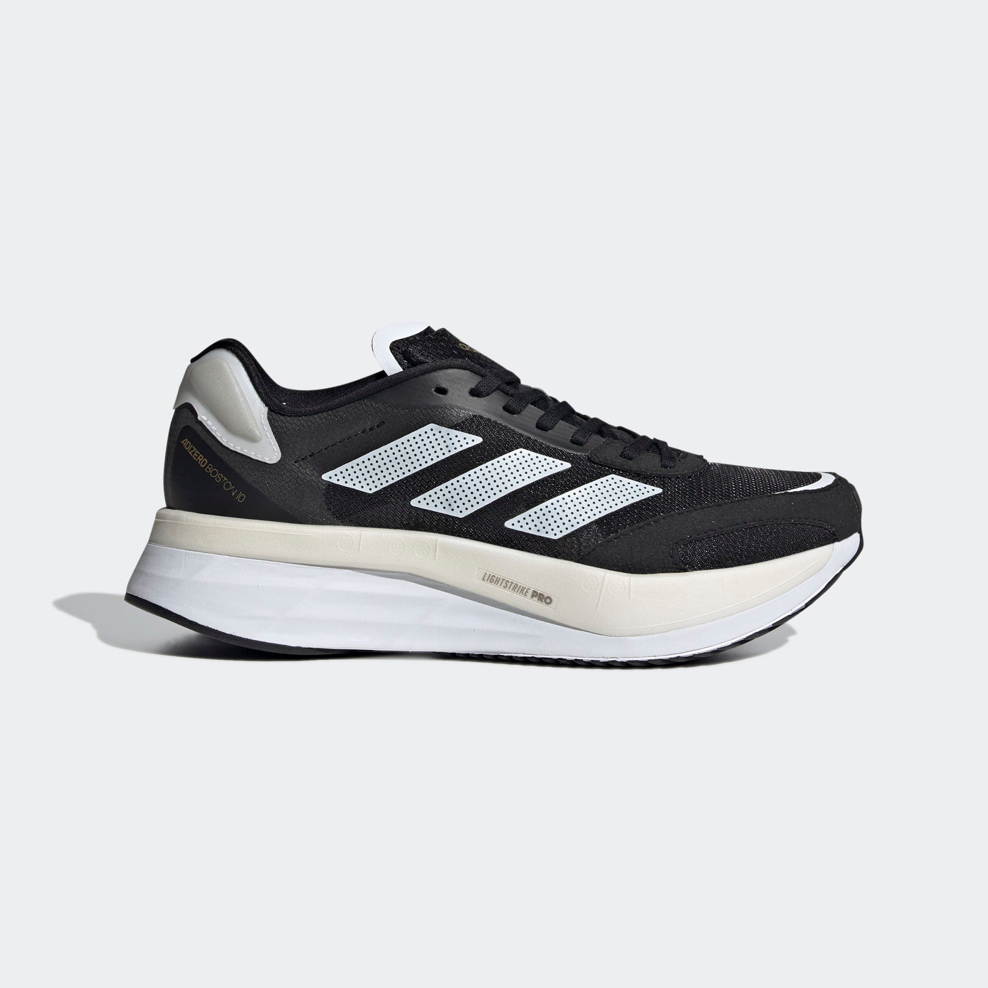 Women's Adidas Adizero Boston 10, Black/White/Gold, 9 B Medium