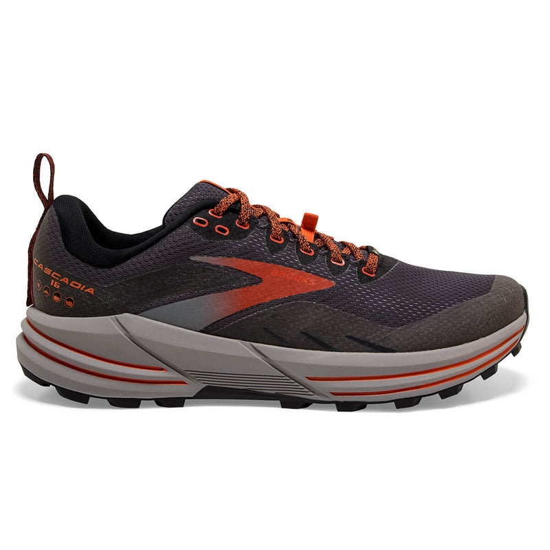 Men's Brooks Cascadia 16 GTX, Black/Ebony/Cinnabar, 9 D Medium