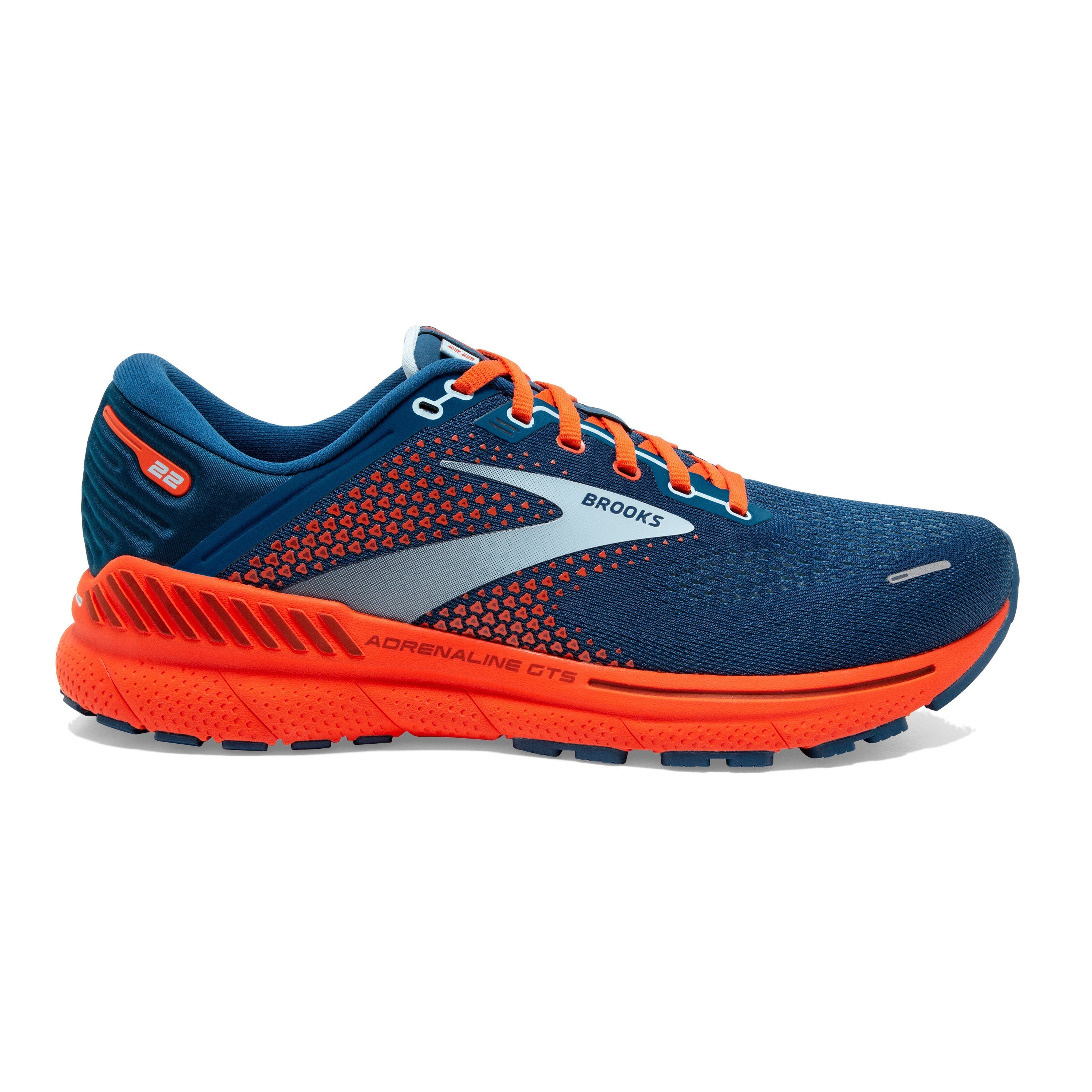 Men's Brooks Adrenaline GTS 22, Blue/Light Blue/Orange, 10.5 D Medium