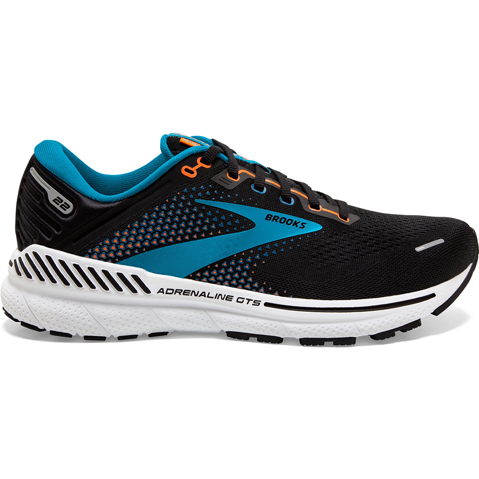 Men's Brooks Adrenaline GTS 22, Black/Blue/Orange, 14 D Medium