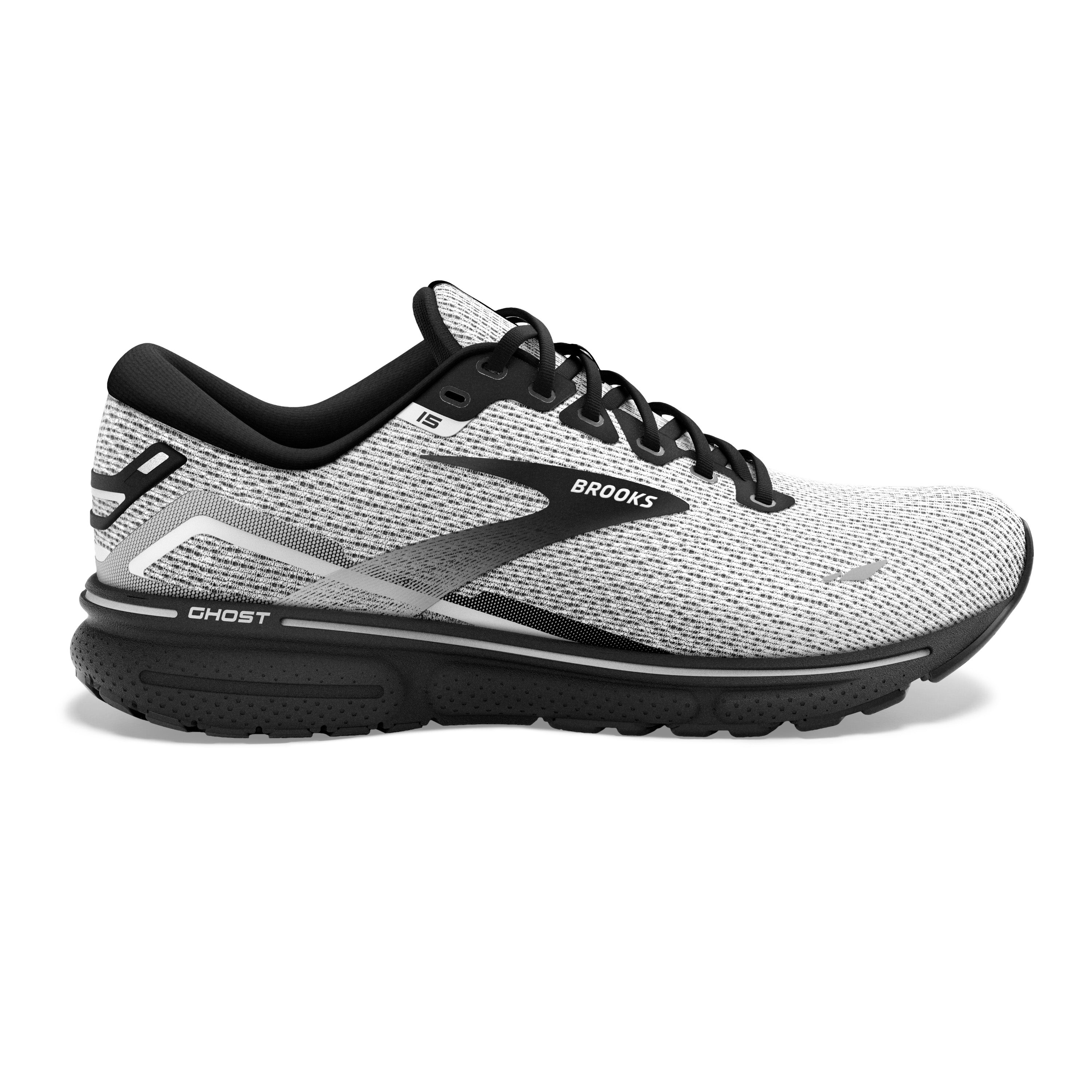 Men's Brooks Ghost 15, White/Black, 11.5 D Medium