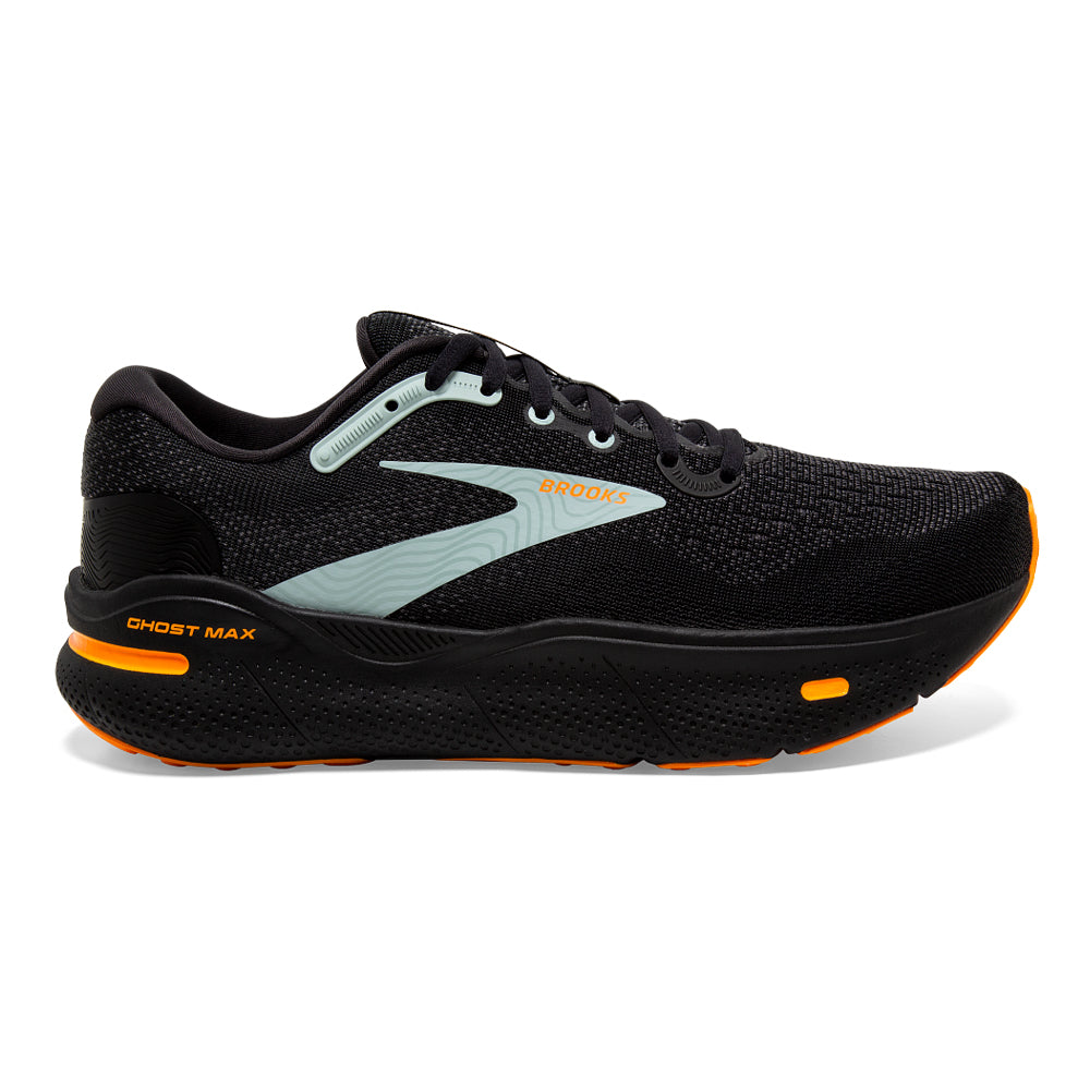 Men's Brooks Ghost Max, Black/Orange/Cloud Blue, 11.5 D Medium
