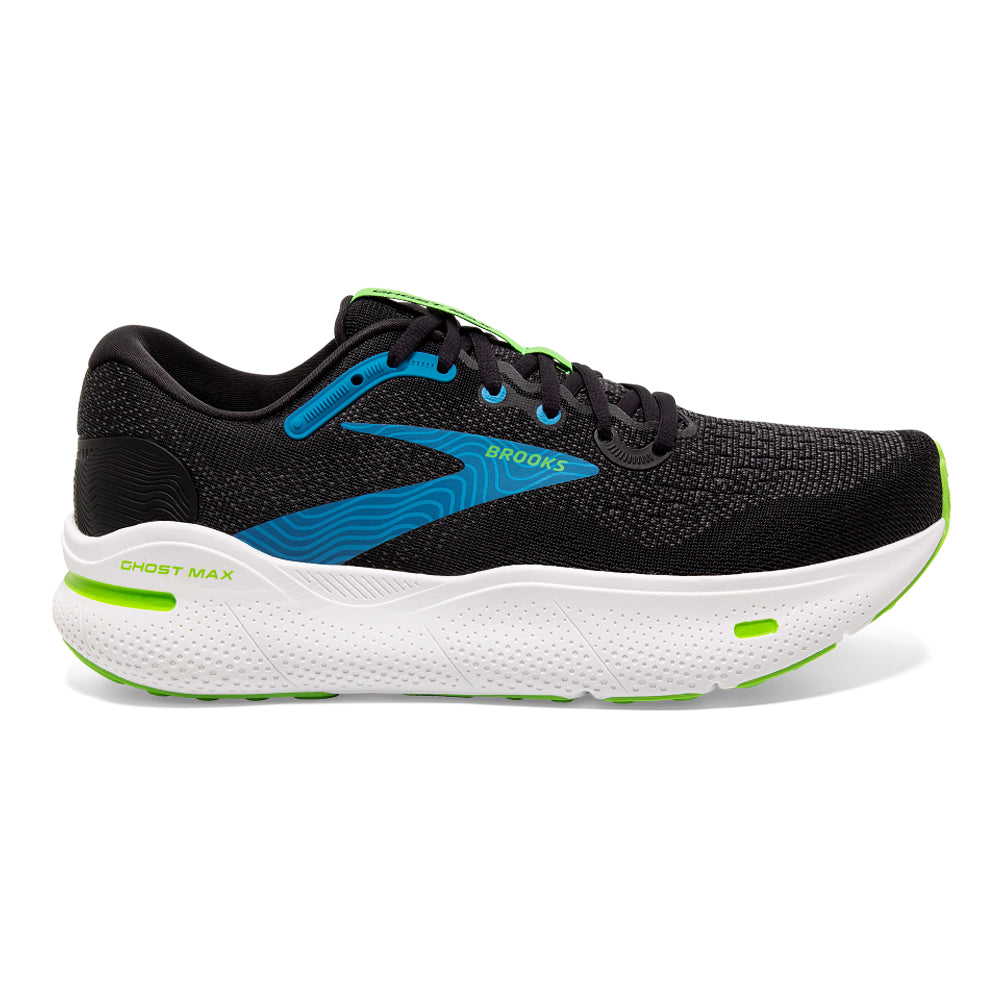 Men's Brooks Ghost Max, Black/Atomic Blue/Jasmine, 10 D Medium