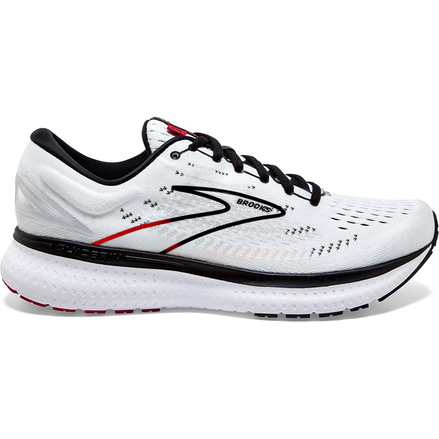 Men's Brooks Glycerin 19, White/Black/Red, 10 D Medium