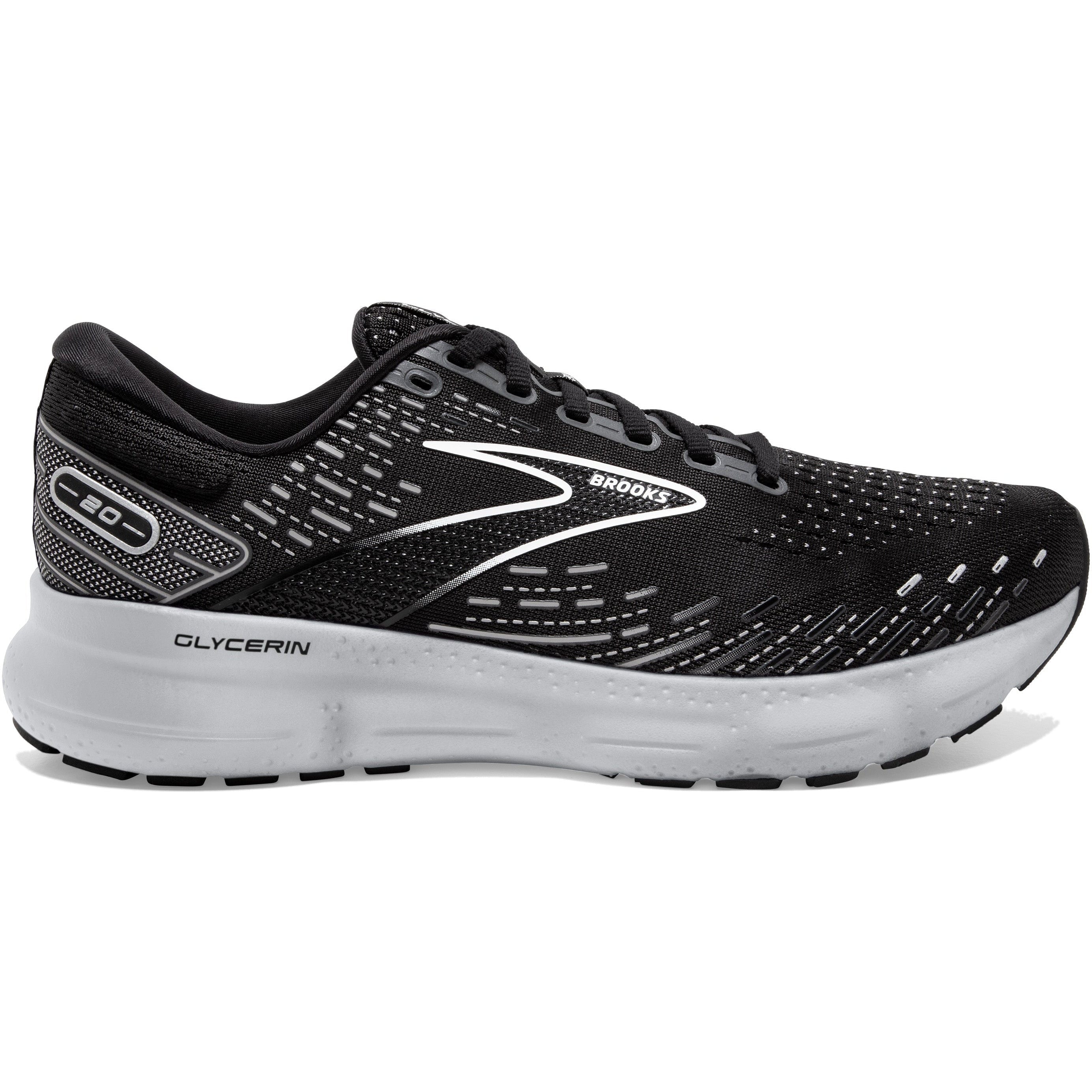 Men's Brooks Glycerin 20, Black/White/Alloy, 12.5 D Medium