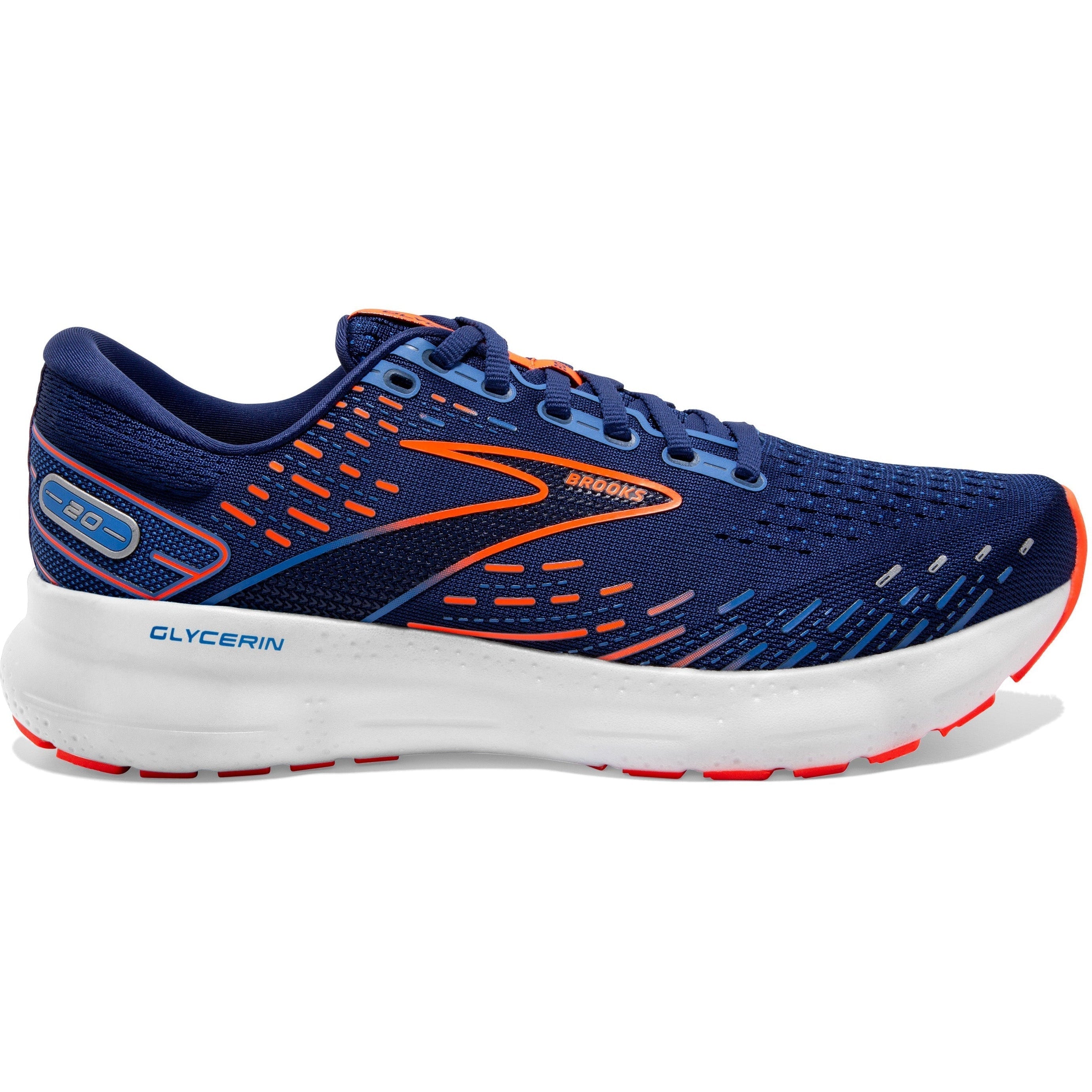 Men's Brooks Glycerin 20, Blue Depths/Palace Blue/Orange, 11 2E Wide