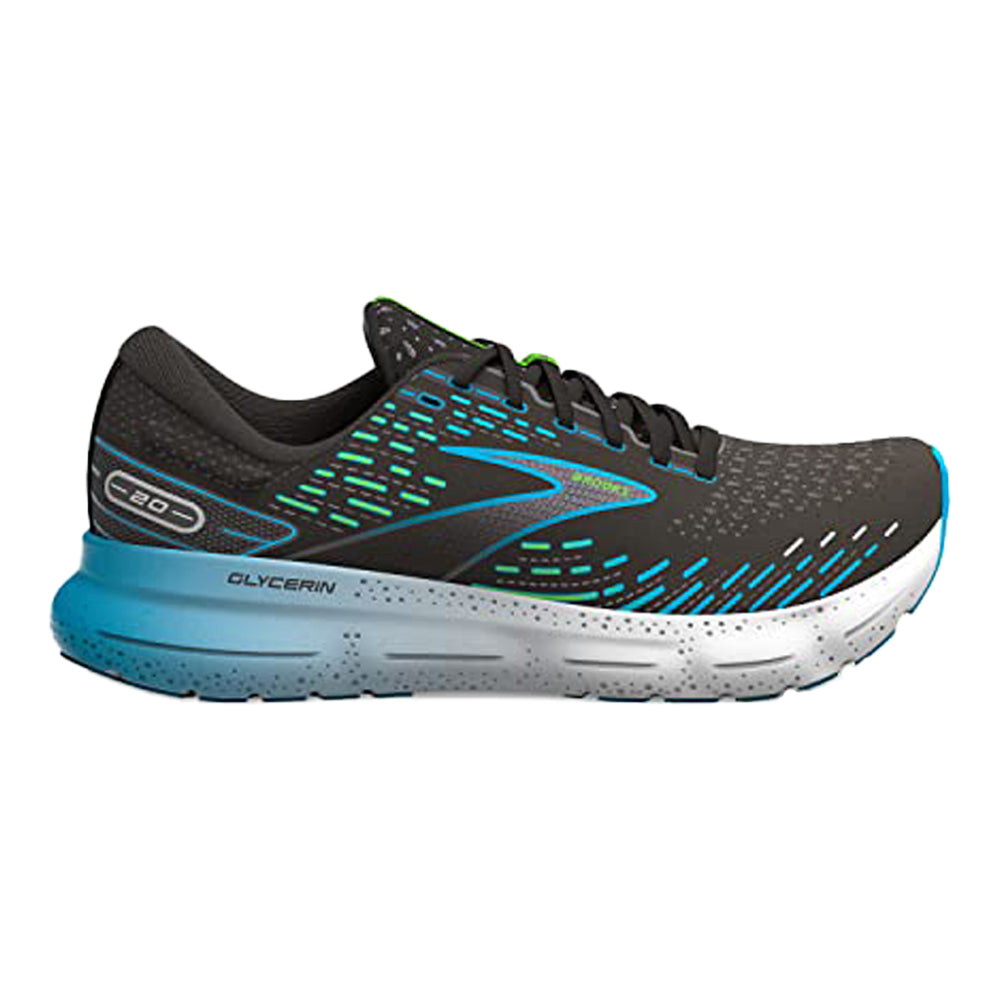 Men's Brooks Glycerin 20, Black/Hawaiian Ocean/Green, 9 D Medium