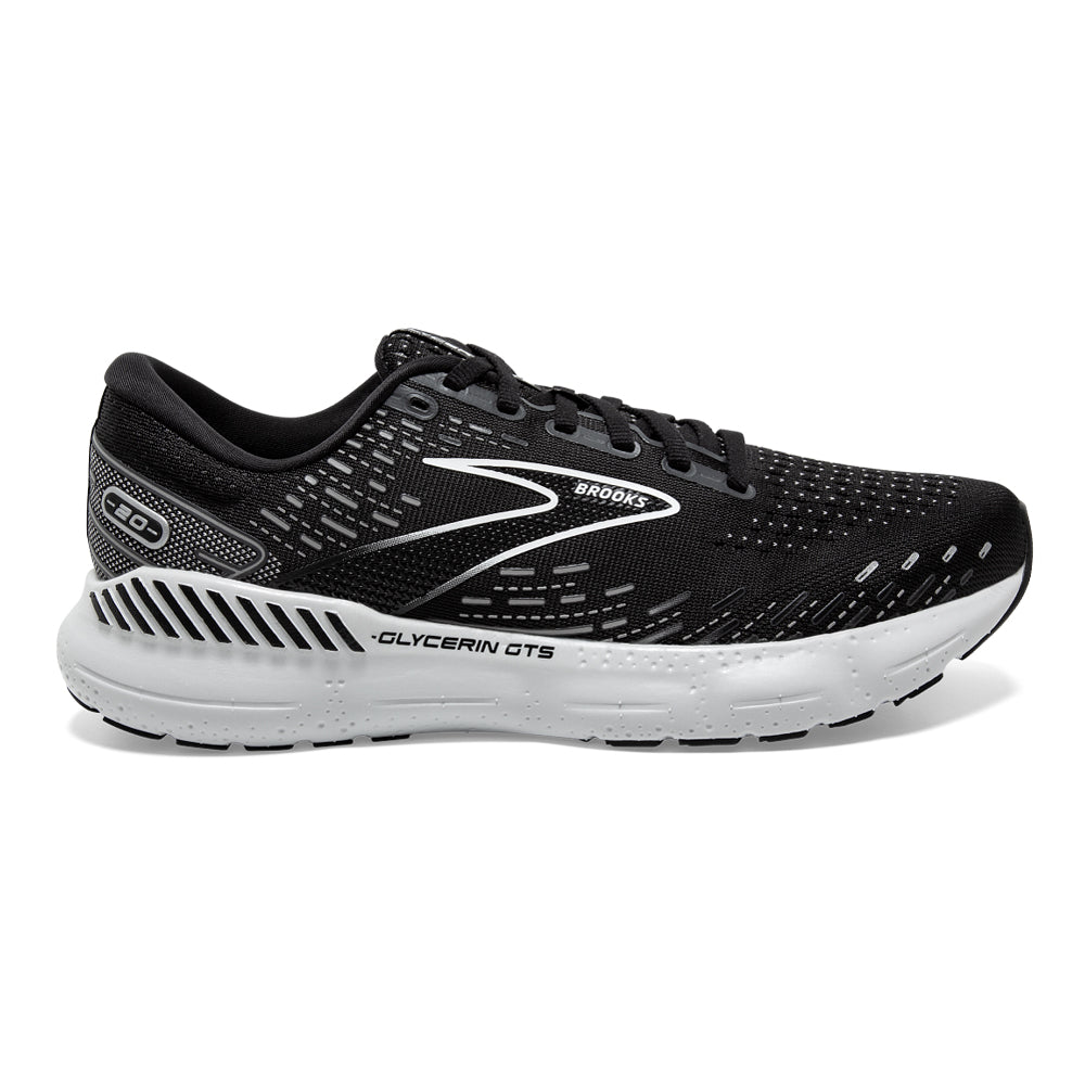 Men's Brooks Glycerin GTS 20, Black/White/Alloy, 10.5 2E Wide