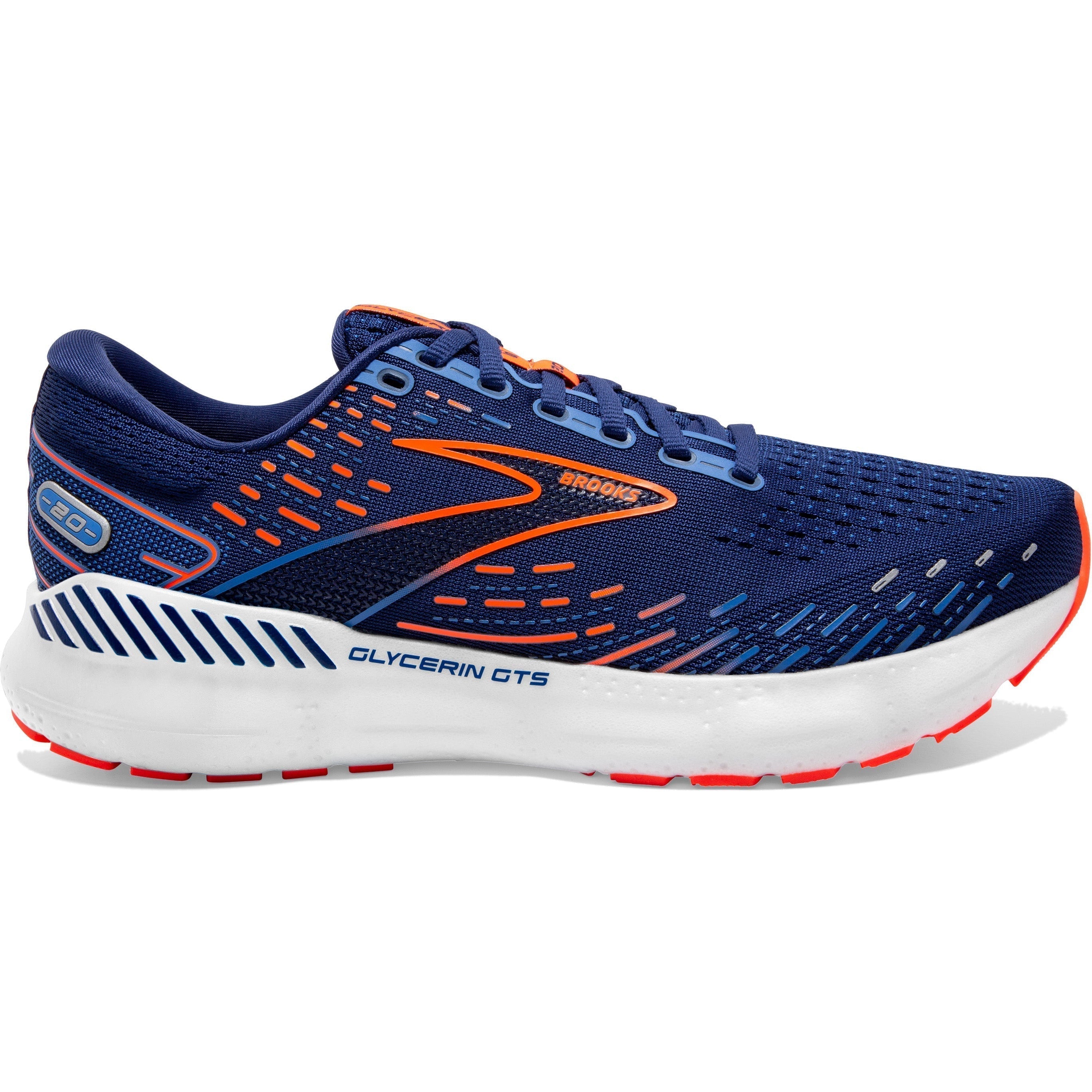Men's Brooks Glycerin GTS 20, Blue Depths/Palace Blue/Orange, 12.5 D Medium
