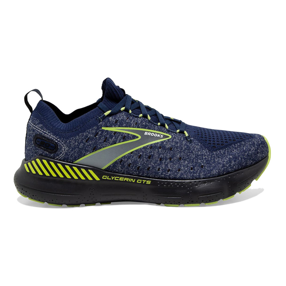 Men's Brooks Glycerin StealthFit GTS 20, Blue/Ebony/Lime, 11 D Medium