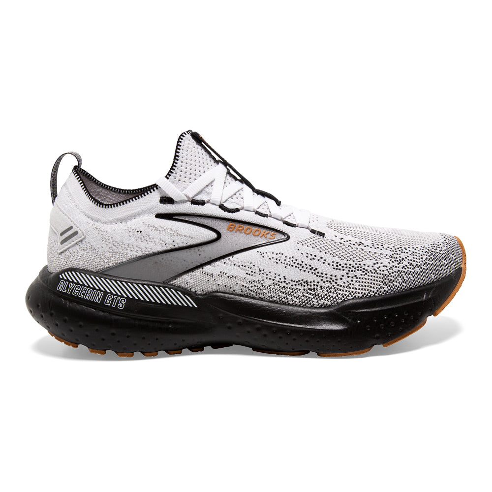 Men's Brooks Glycerin StealthFit GTS 21, White/Grey/Black, 8.5 D Medium