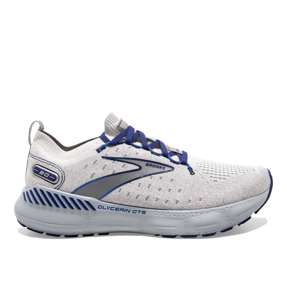 Men's Brooks Glycerin StealthFit GTS 20, Oyster/Alloy/Blue Depths, 10.5 D Medium