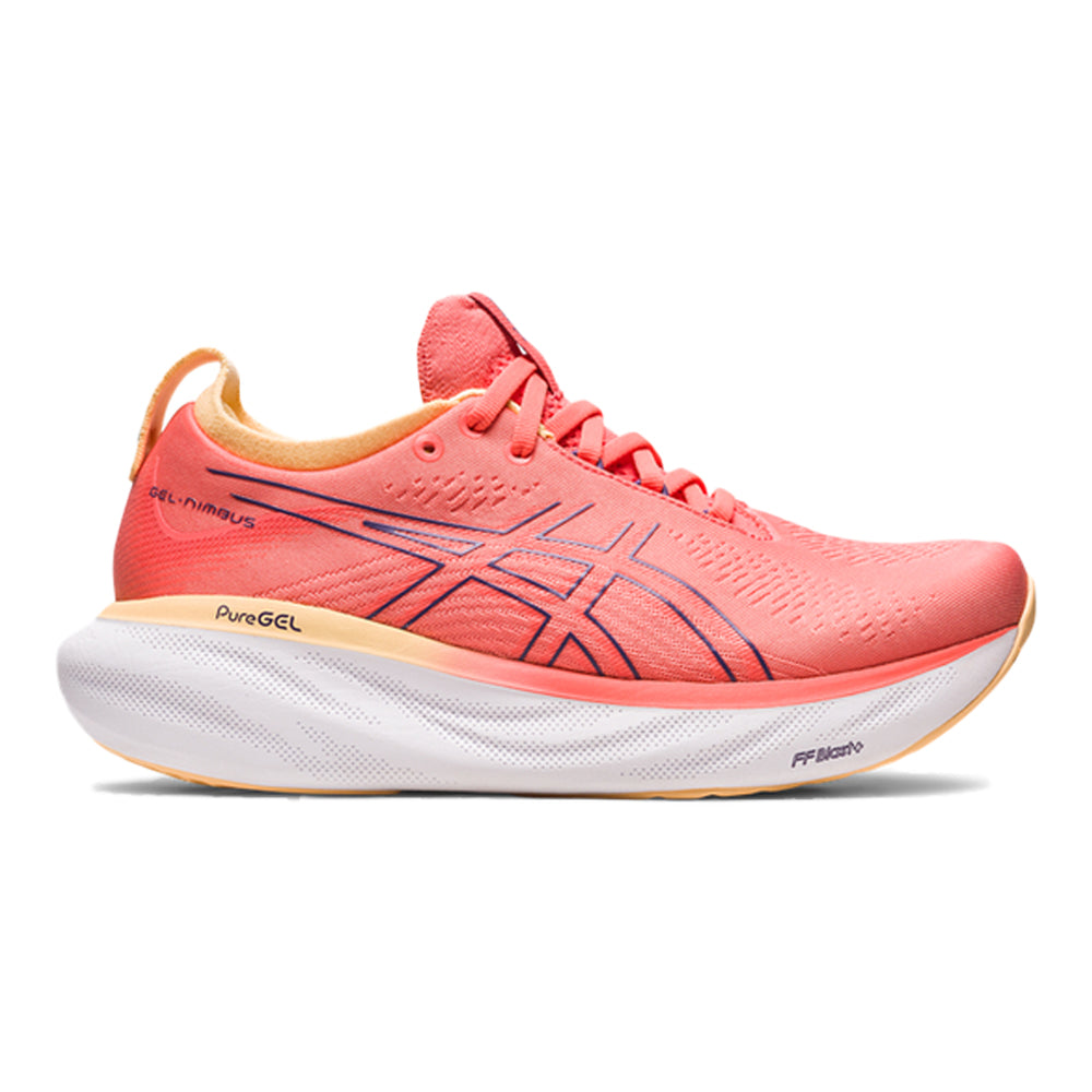 Women's Asics Gel-Nimbus 25, PAPAYA/DUSTY PURPLE, 8.5 D Wide