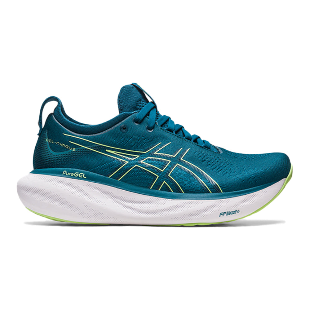Women's Asics Gel-Nimbus 25, INK TEAL/LIME GREEN, 8.5 B Medium