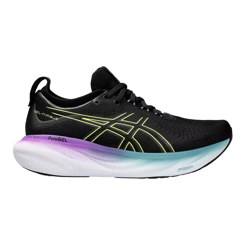 Women's Asics Gel-Nimbus 25, Black/Glow Yellow, 9 B Medium