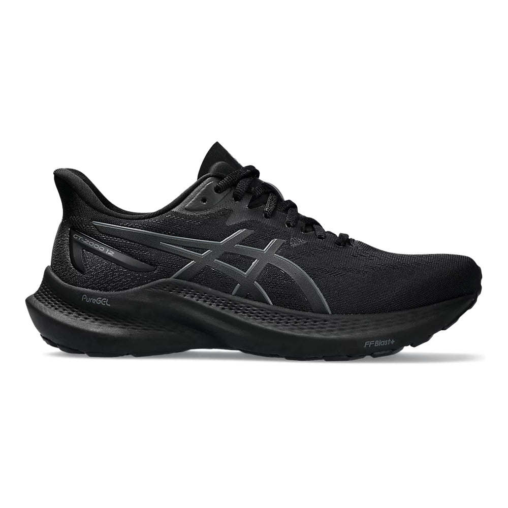 Women's Asics GT-2000 12, Black/Black, 8.5 D Wide