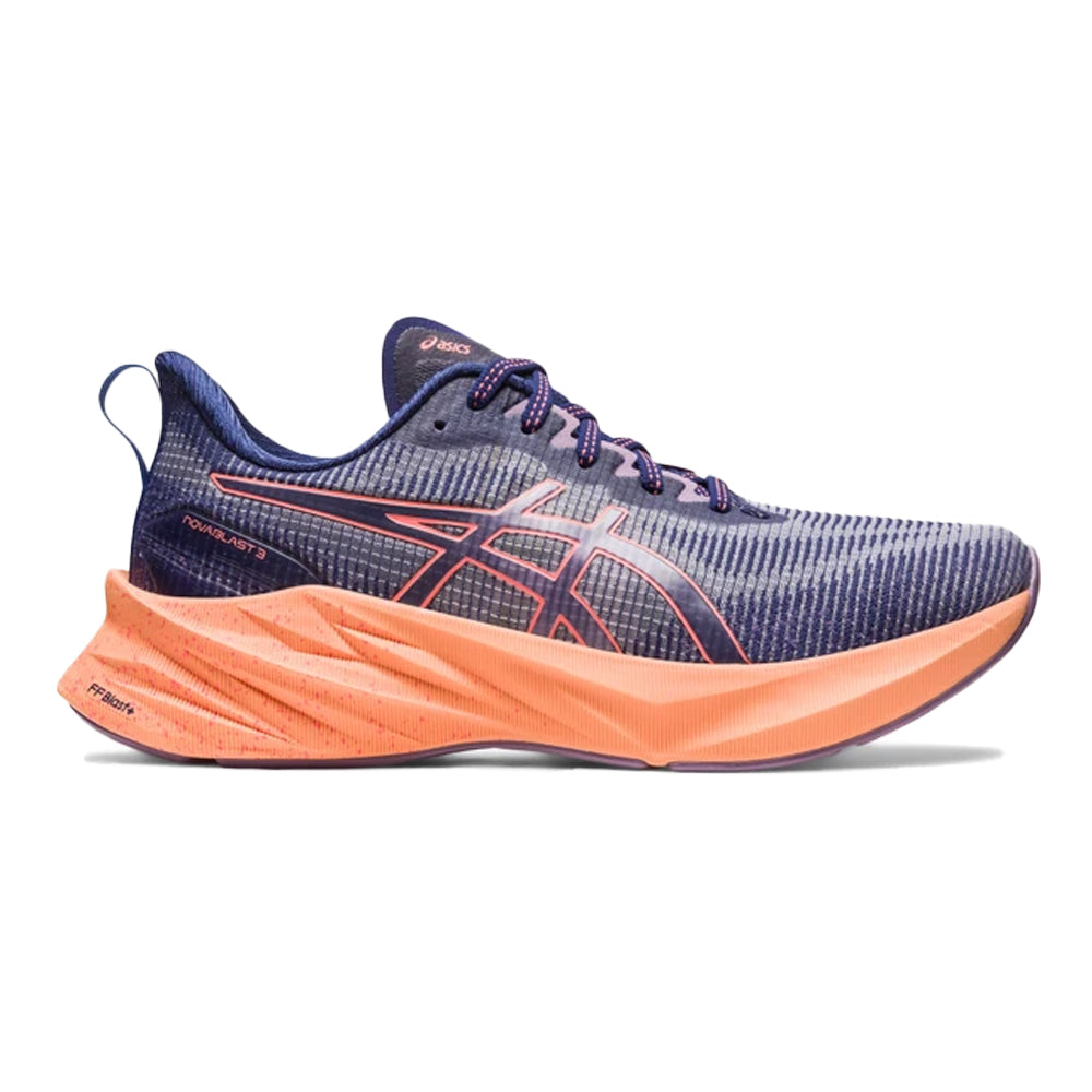 Women's Asics Novablast 3 LE, Indigo Blue/Papaya, 9 B Medium
