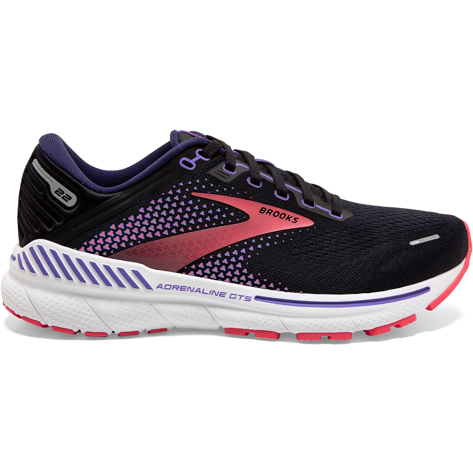 Women's Brooks Adrenaline GTS 22, Black/Purple/Coral, 7 D Wide