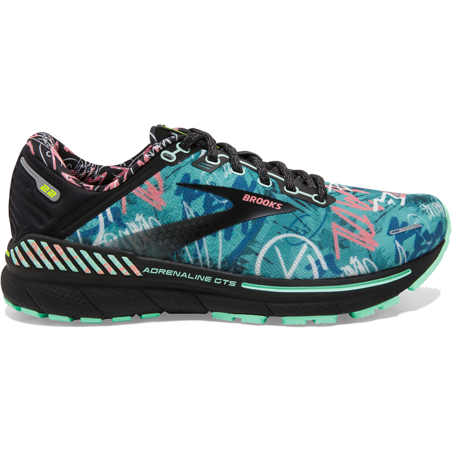Women's Brooks Adrenaline GTS 22, Black/Yucca/Flamingo Pink, 8 B Medium