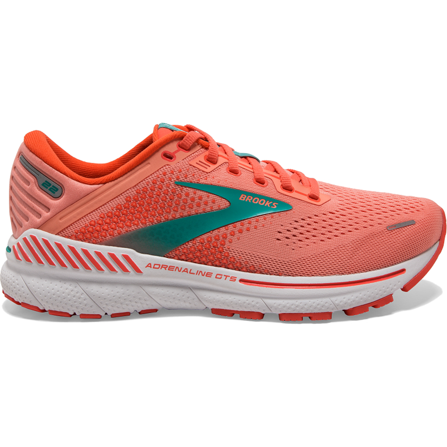 Women's Brooks Adrenaline GTS 22, Coral/Latigo Bay/White, 7.5 B Medium