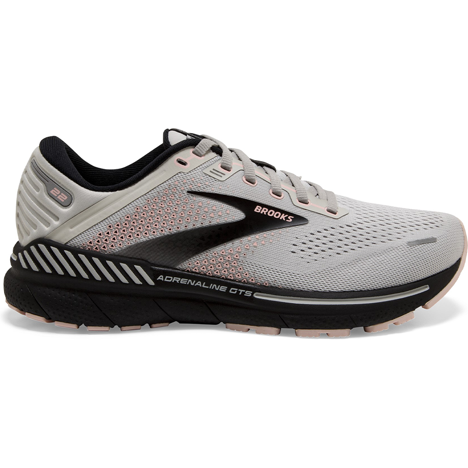 Women's Brooks Adrenaline GTS 22, Grey/Rose/Black, 7 D Wide