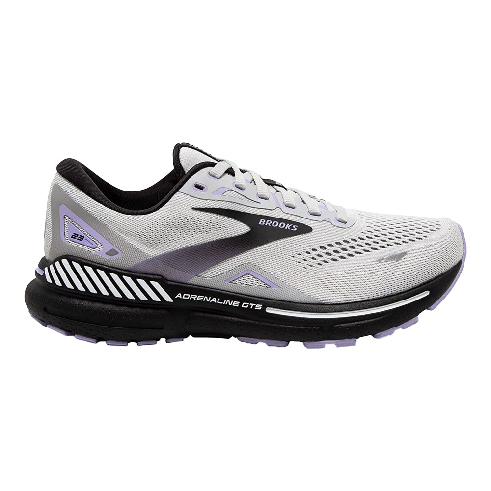 Women's Brooks Adrenaline GTS 23, Grey/Black/Purple, 8 2E Extra Wide