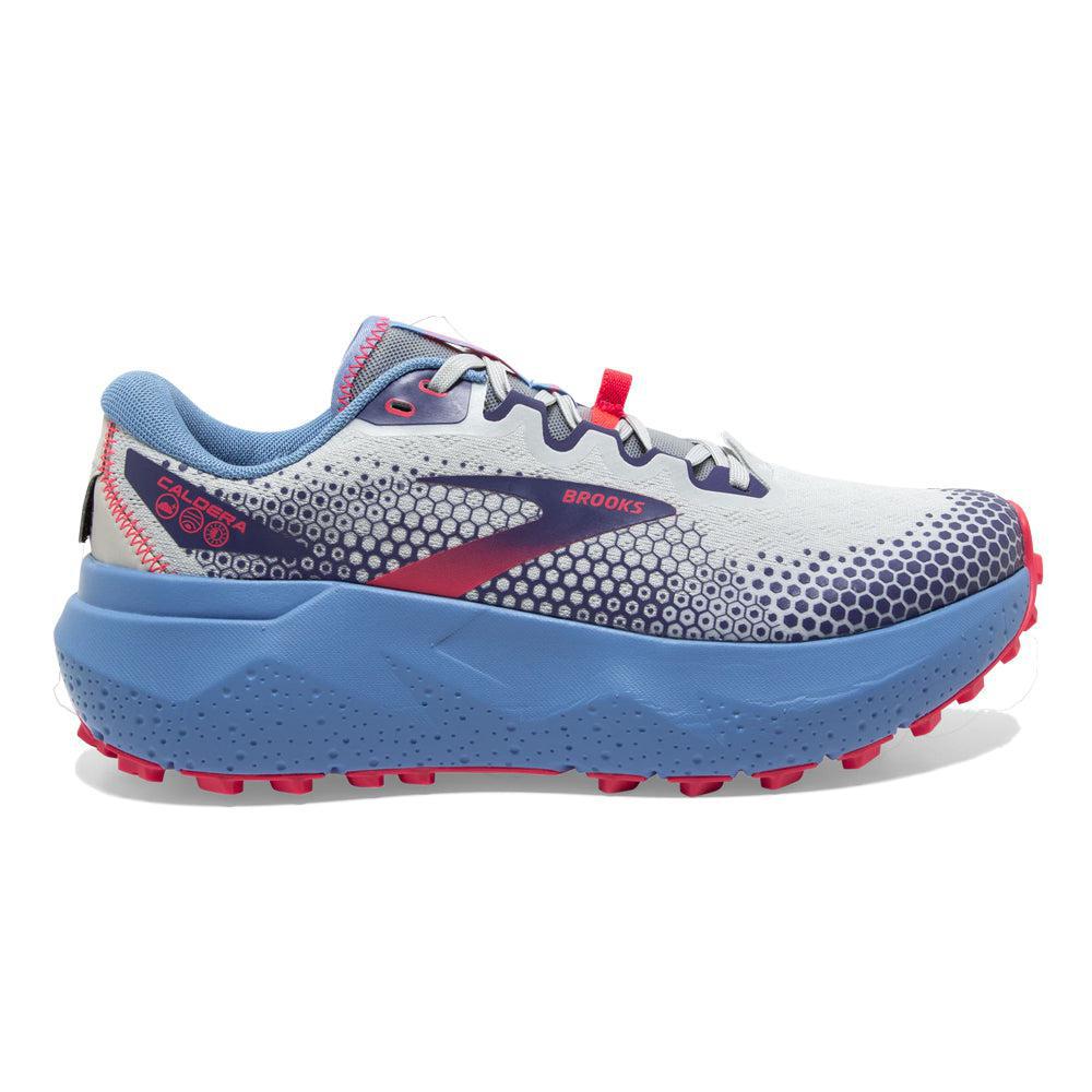 Women's Brooks Caldera 6, Oyster/Blissful Blue/Pink, 6 B Medium