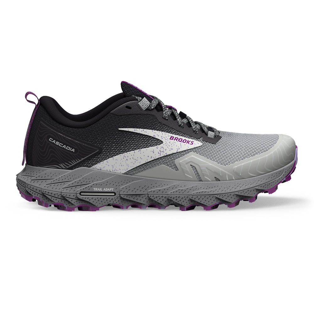 Women's Brooks Cascadia 17, Oyster/Blackened Pearl/Purple, 10 B Medium