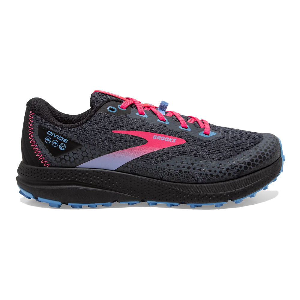 Women's Brooks Divide 3, Ebony/Black/Diva Pink, 6 B Medium