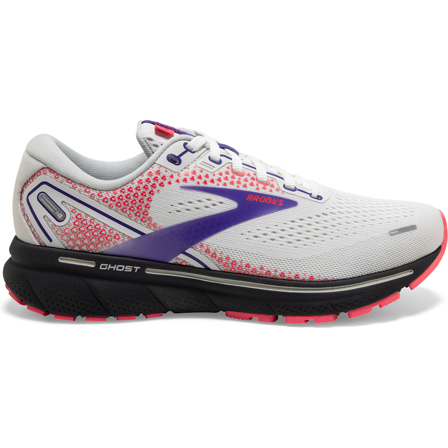 Women's Brooks Ghost 14, White/Purple/Coral, 6.5 B Medium