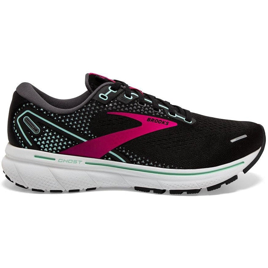 Women's Brooks Ghost 14, Black/Pink/Yucca, 10.5 B Medium