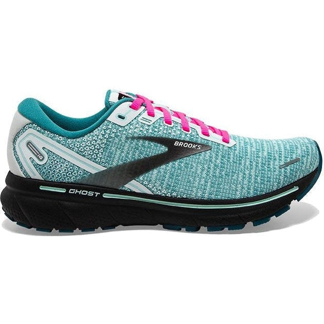 Women's Brooks Ghost 14, White/Black/Blue Light, 10.5 B Medium