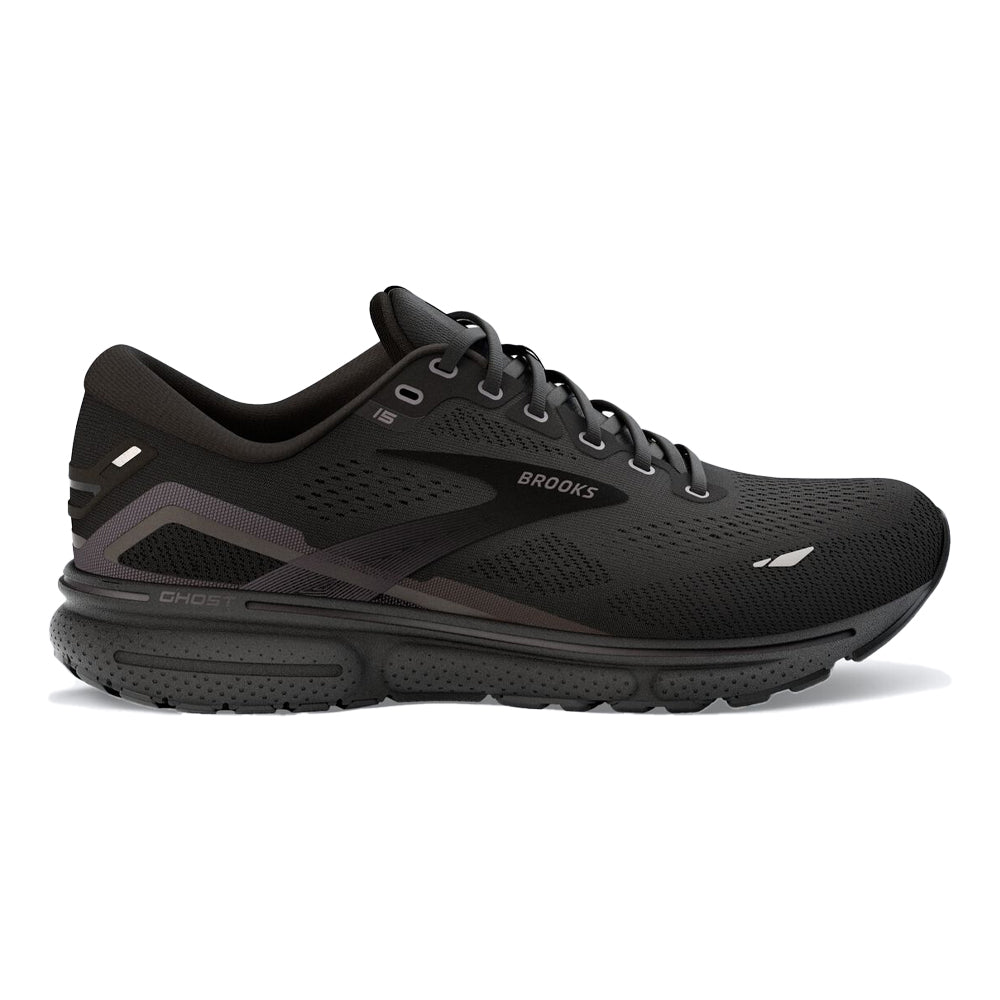 Women's Brooks Ghost 15, Black/Black/Ebony, 7 D Wide