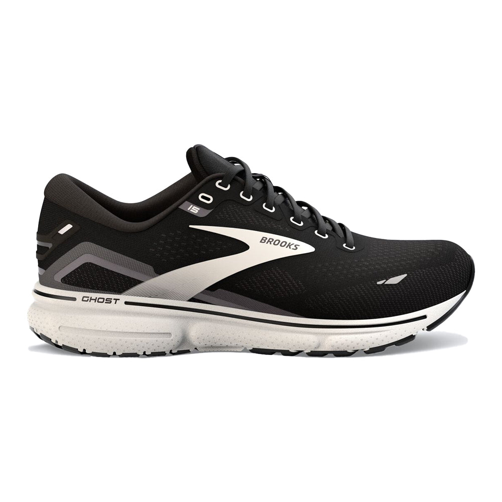 Women's Brooks Ghost 15, Black/Blackened Pearl/White, 11 D Wide